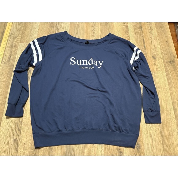 Express Tops - Express Shirt, Women's Size XL, Blue White, "Sunday I Love You"